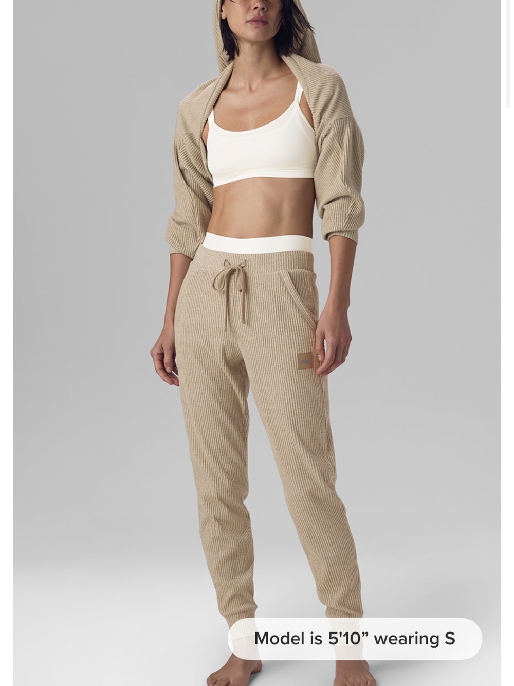 ALO Yoga Muse Sweatpants Ribbed Drawstring Joggers in Beige